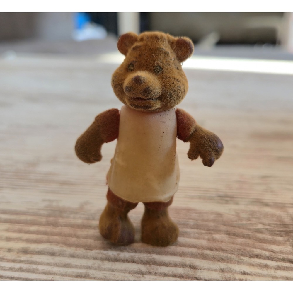 Vintage 1986 Teddy Ruxpin Flocked PVC Figurine Small Fuzzy Bear 80s Collectible
